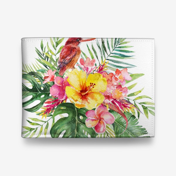 Кошелек «Тропическая композиция цветы и пальмовые листья»