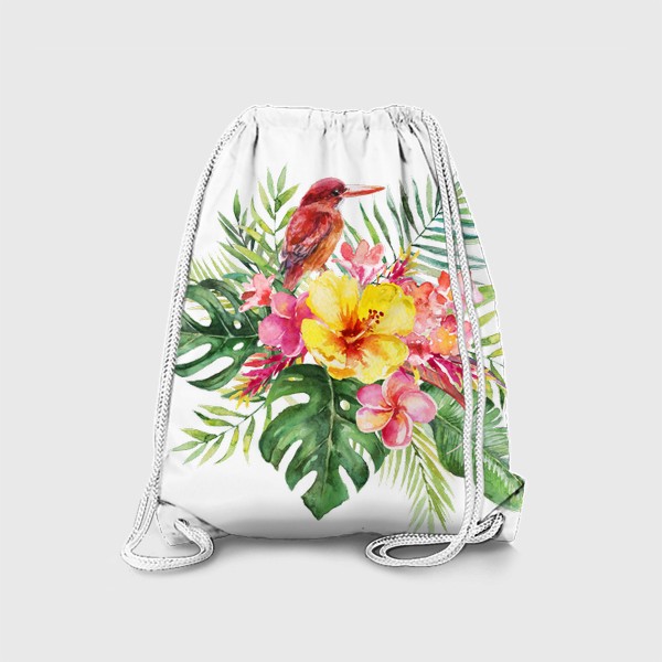 Рюкзак &laquo;Тропическая композиция цветы и пальмовые листья&raquo;