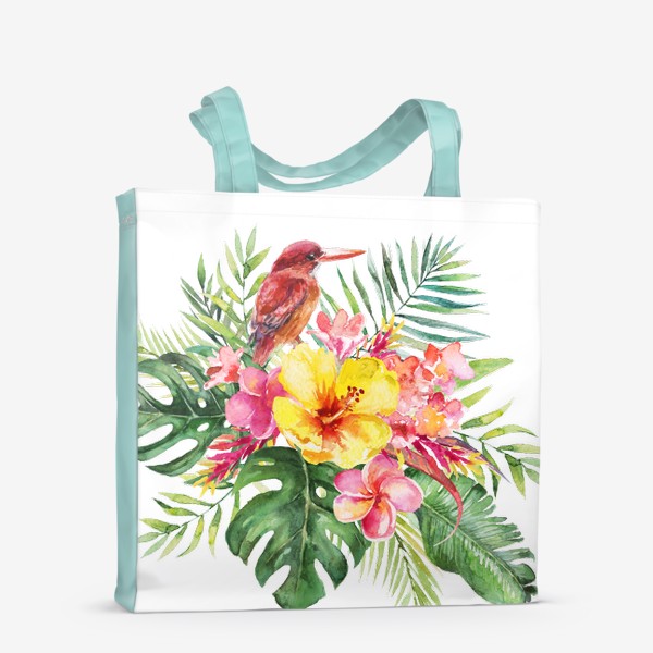 Сумка-шоппер &laquo;Тропическая композиция цветы и пальмовые листья&raquo;