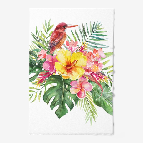 Полотенце &laquo;Тропическая композиция цветы и пальмовые листья&raquo;