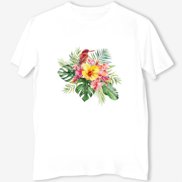 Футболка &laquo;Тропическая композиция цветы и пальмовые листья&raquo;