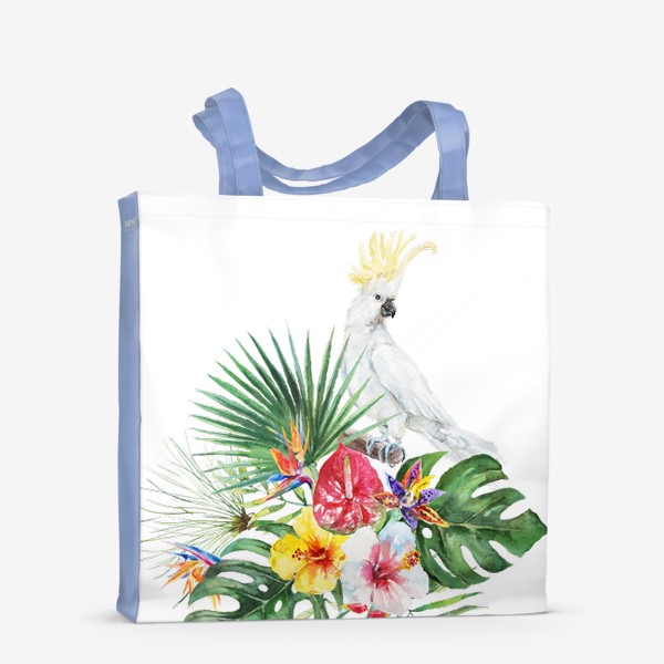 Сумка-шоппер &laquo;Тропическая композиция цветы, пальмовые листья и попугай&raquo;