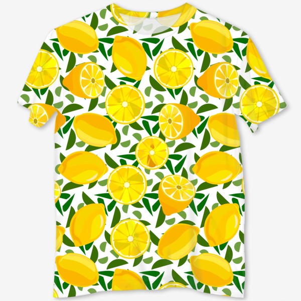 Футболка с полной запечаткой «Спелые лимоны с листьями»
