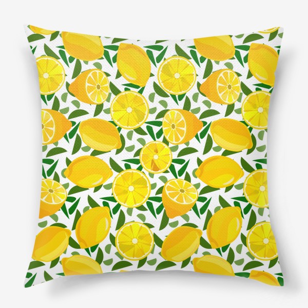 Подушка «Спелые лимоны с листьями»