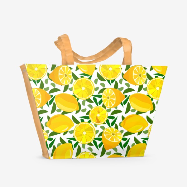 Пляжная сумка «Спелые лимоны с листьями»