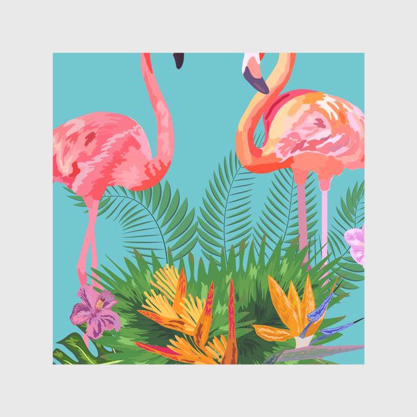 Скатерть «Розовые фламинго с тропическими цветами»