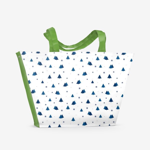 Пляжная сумка «Голубые новогодние елки со снежинками»
