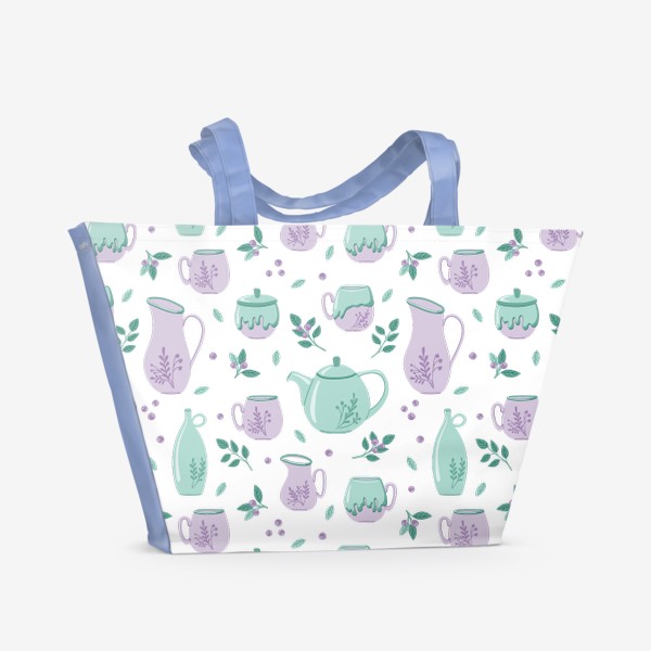 Пляжная сумка «Паттерн с керамической посудой и ягодами»