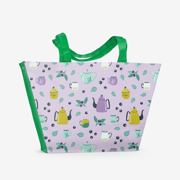 Пляжная сумка «Красочный паттерн с керамической посудой и ягодами»