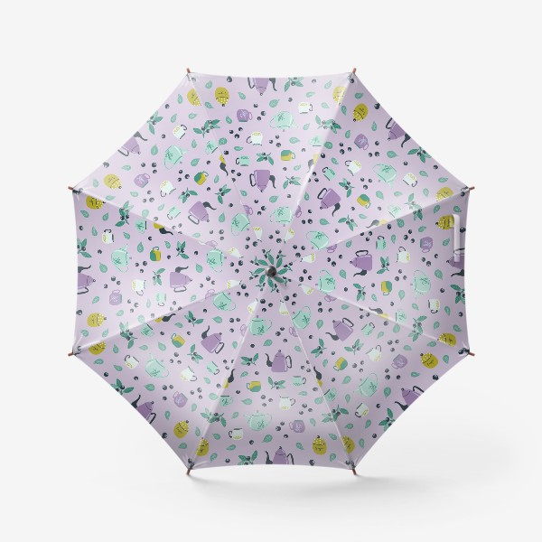 Зонт «Красочный паттерн с керамической посудой и ягодами»