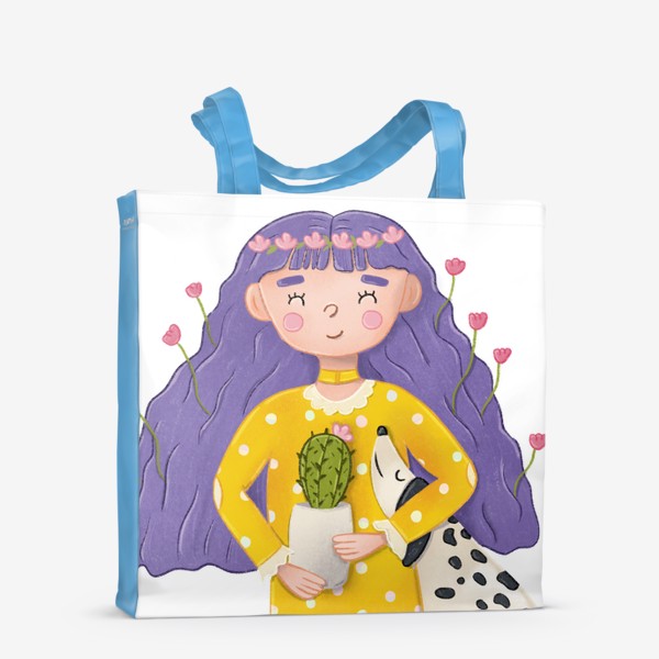 Сумка-шоппер «Милая девочка с цветами и собакой»