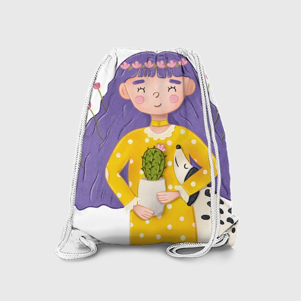 Рюкзак «Милая девочка с цветами и собакой»