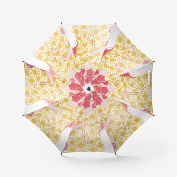 Зонт «Абстрактная девушка с огромным магнитофоном в желтых и розовых тонах на белом фоне с лимонадом»