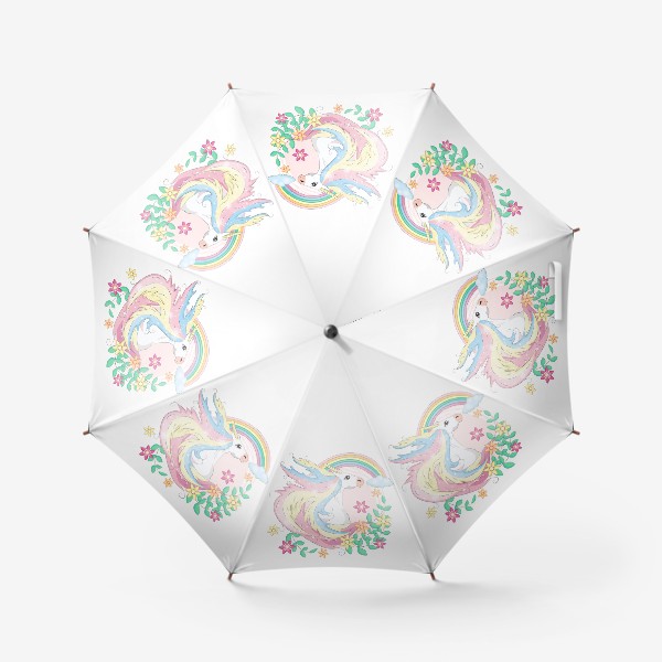 Зонт «Белый единорог с радугой и цветами, волшебные существа»