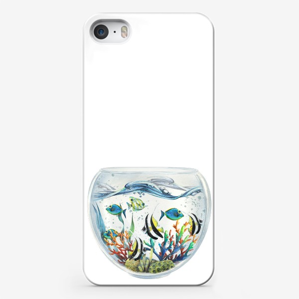 Чехол iPhone «Яркие тропические рыбки, аквариум. Акварельные.»