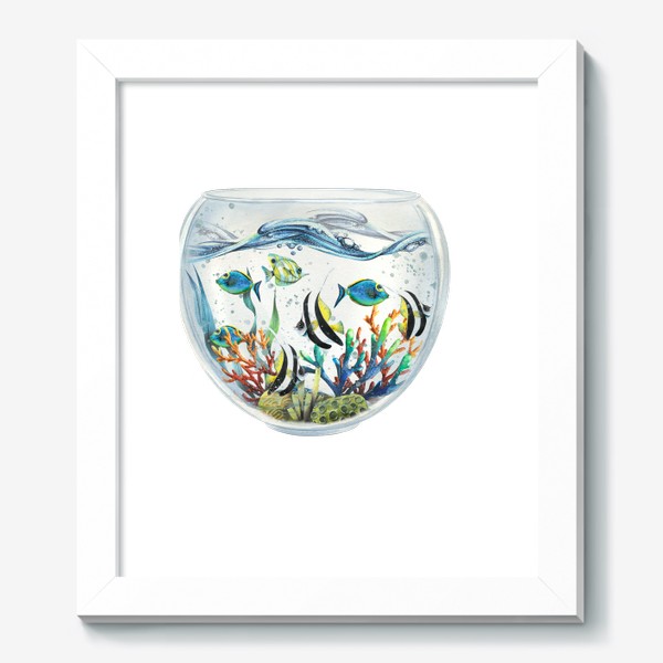 Картина «Яркие тропические рыбки, аквариум. Акварельные.»