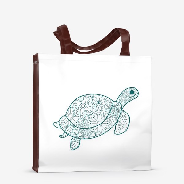 Сумка-шоппер «Черепаха с зентангл узором из цветов»