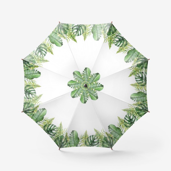 Зонт «Букет тропических цветов и пальмовых листьев акварель»