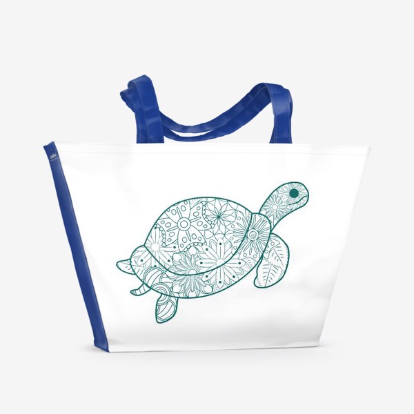 Пляжная сумка «Черепаха с зентангл узором из цветов»
