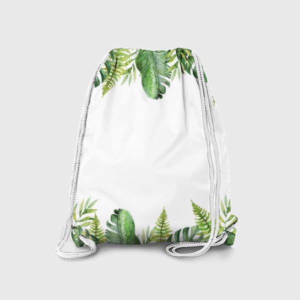 Рюкзак «Букет тропических цветов и пальмовых листьев акварель»