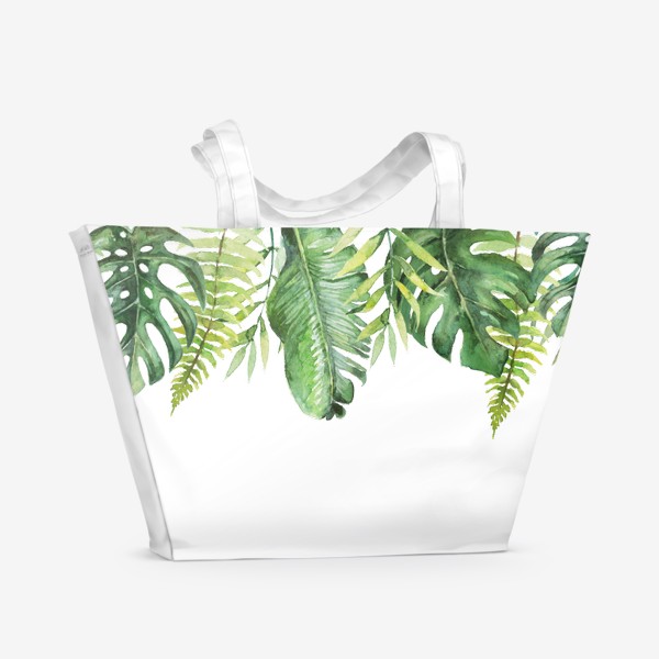 Пляжная сумка &laquo;Букет тропических цветов и пальмовых листьев акварель&raquo;