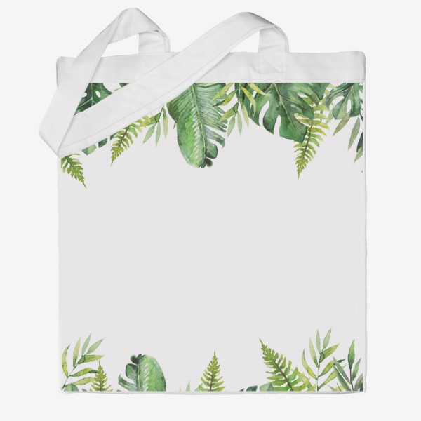 Сумка хб «Букет тропических цветов и пальмовых листьев акварель»