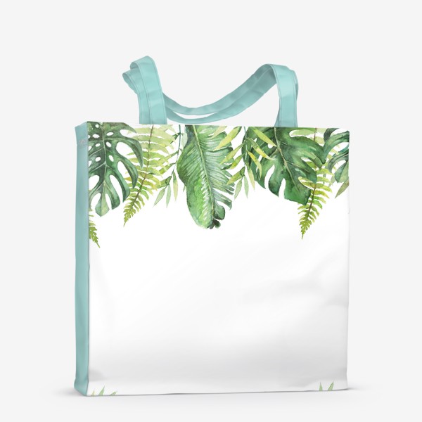 Сумка-шоппер «Букет тропических цветов и пальмовых листьев акварель»