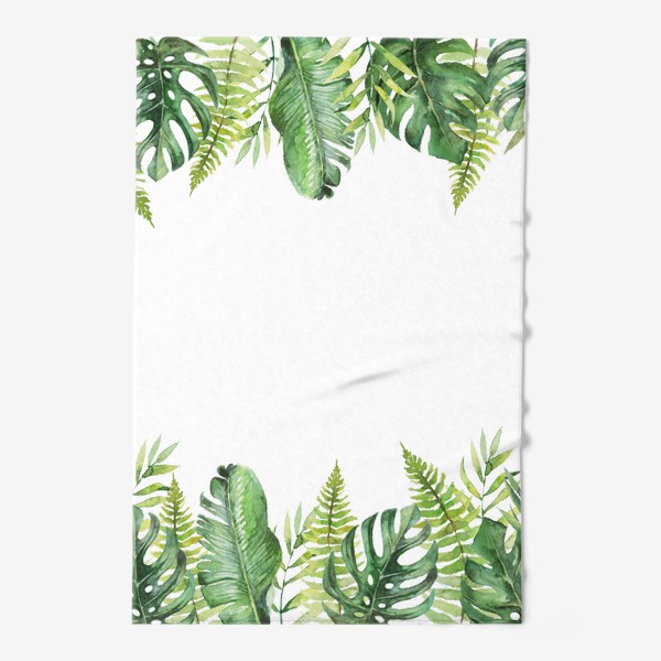 Полотенце «Букет тропических цветов и пальмовых листьев акварель»