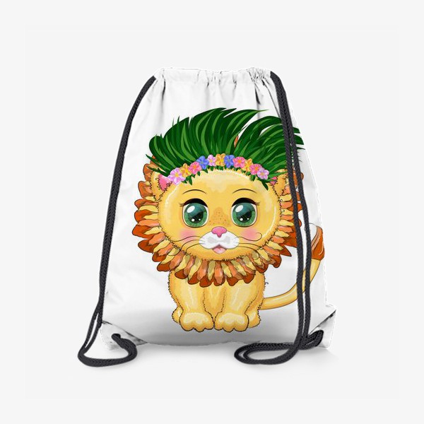 Рюкзак «Зеленоглазый львенок в гавайском наряде. Знак зодиака Лев»
