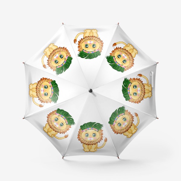 Зонт «Зеленоглазый львенок в гавайском наряде. Знак зодиака Лев»