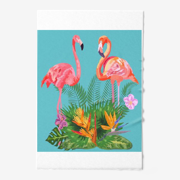Полотенце «Розовые фламинго с тропическими цветами»