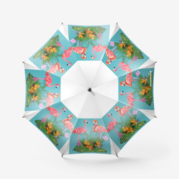 Зонт «Розовые фламинго с тропическими цветами»