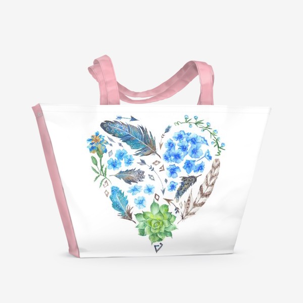 Пляжная сумка «Сердце из цветов и перьев в стиле "Бохо"»
