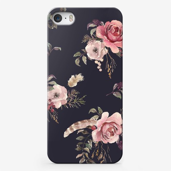 Чехол iPhone «Акварель цветы и перья»