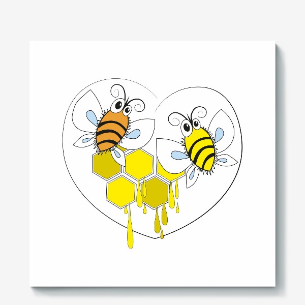 Холст «Пчёлки. Принт с пчёлами и сотами.»