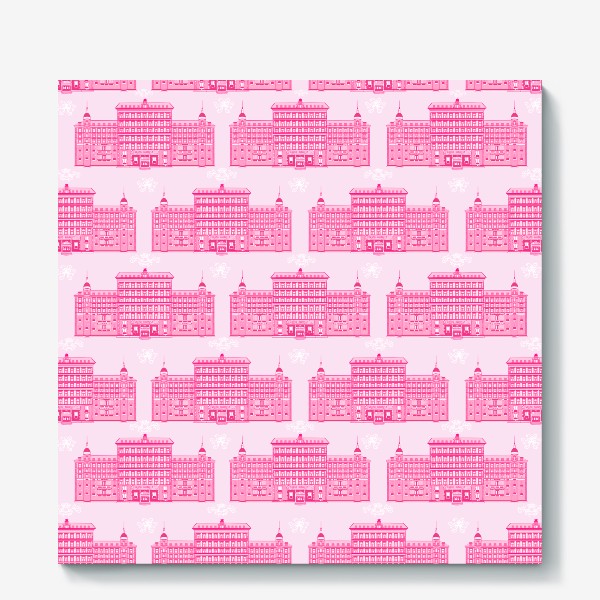 Холст &laquo;Узор Отель Гранд Будапешт кино розовый архитектура&raquo;