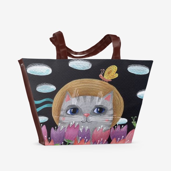 Пляжная сумка «Кошка в цветах»