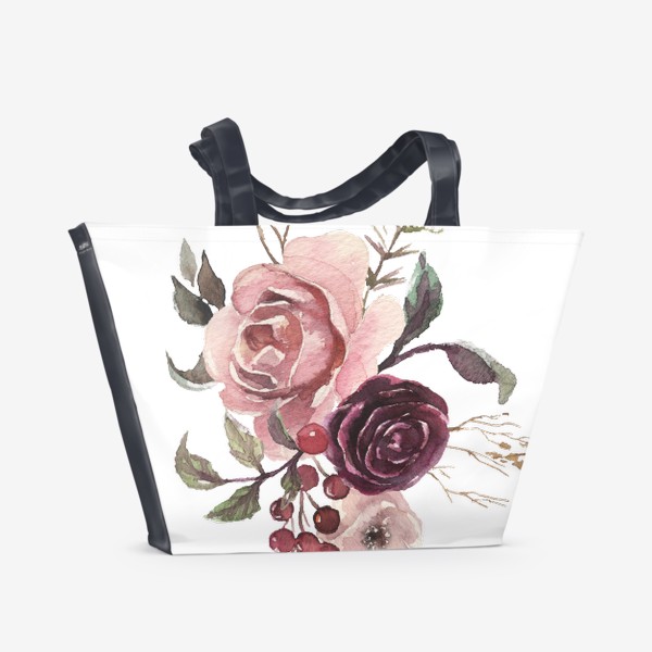 Пляжная сумка &laquo;Букет розы. Акварель&raquo;