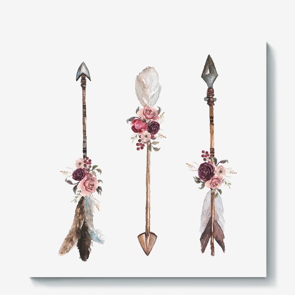 Холст «Акварельные стрелы с цветами»