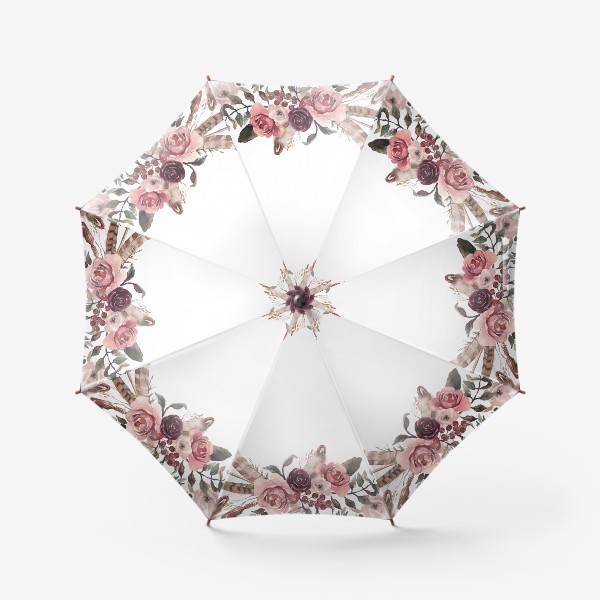 Зонт «Акварельные цветы и перья»