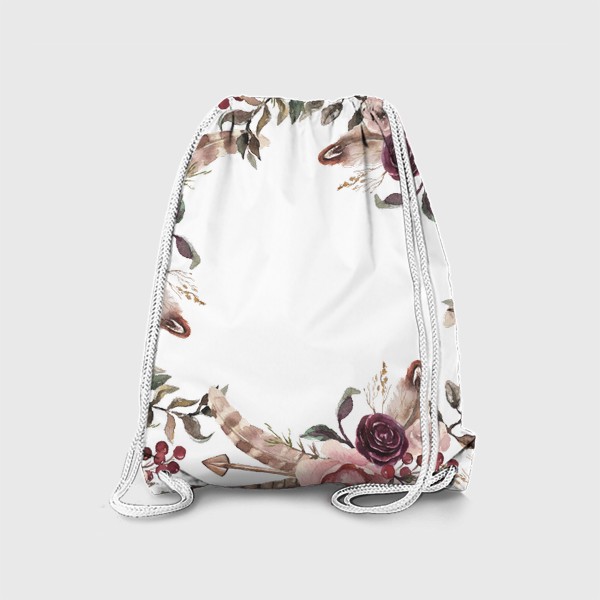 Рюкзак «Акварельные цветы и перья»