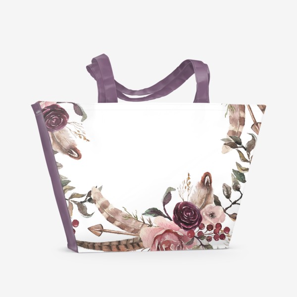 Пляжная сумка «Акварельные цветы и перья»