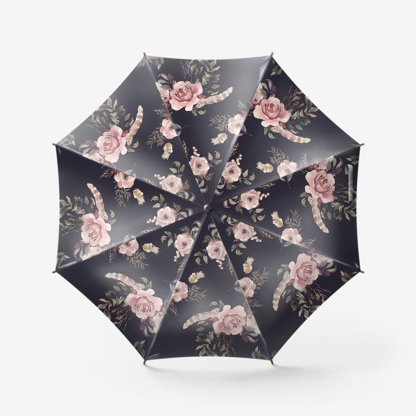 Зонт «Акварель цветы и перья»