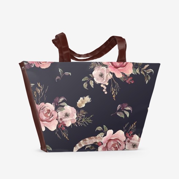 Пляжная сумка &laquo;Акварель цветы и перья&raquo;
