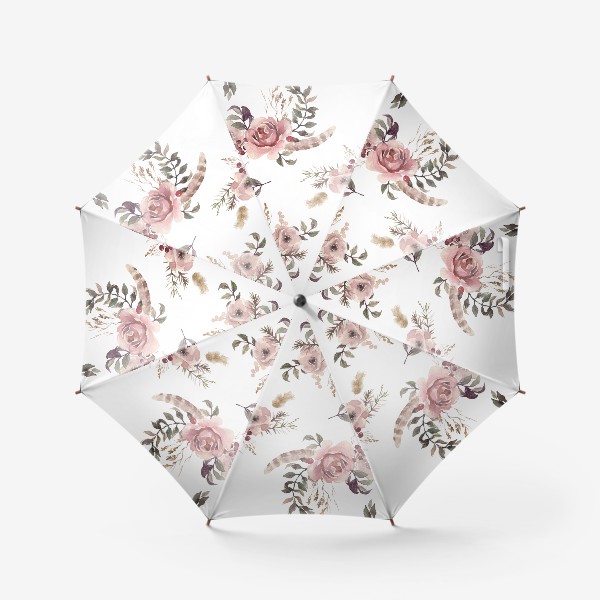 Зонт «Акварельные цветы с перьями»