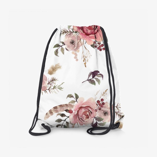 Рюкзак «Акварельные цветы с перьями»