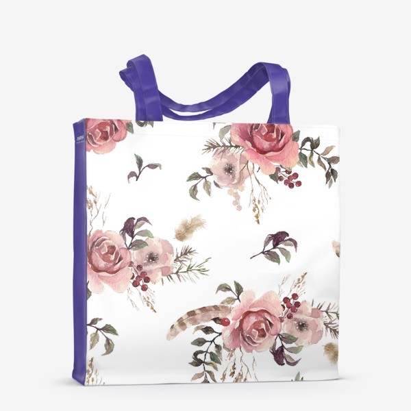 Сумка-шоппер «Акварельные цветы с перьями»