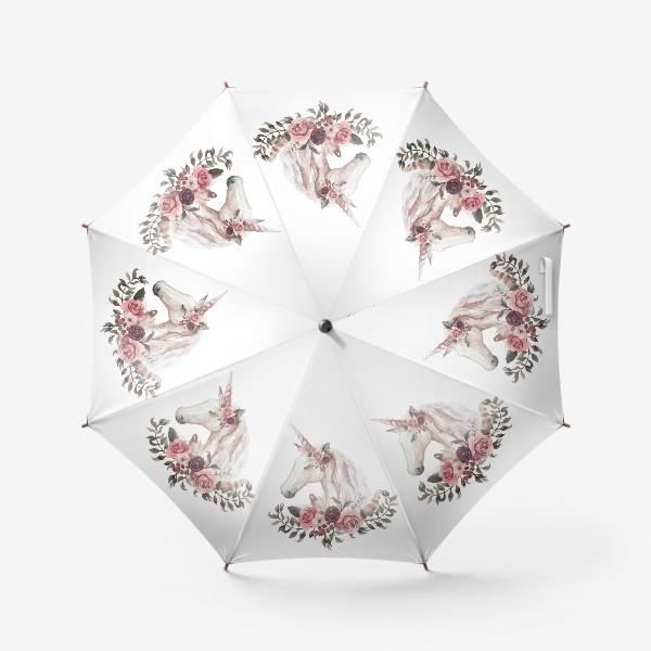 Зонт «Акварельный единорог и цветы»