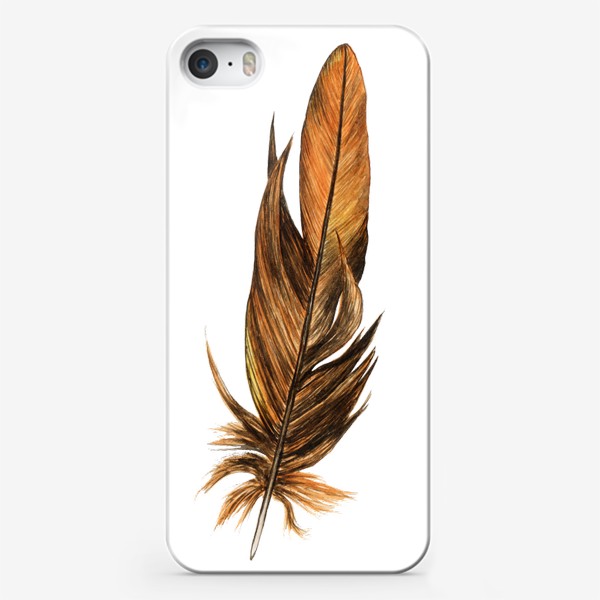 Чехол iPhone «Коричневое перо акварель»