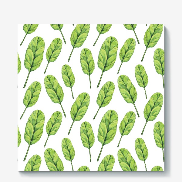 Холст «Зеленые листья шпината акварель»